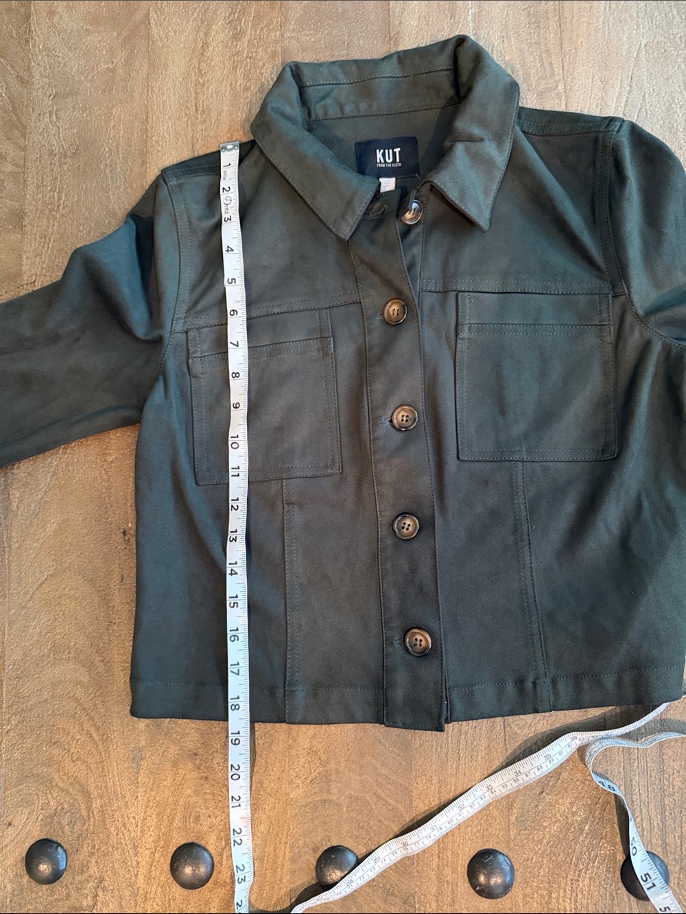 Kit from the Kloth Matilda Crop Faux Suede Trucker Jacket Hunter Green E106 - Picture 10 of 11